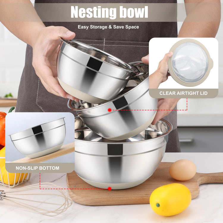 Stainless Steel Mixing Bowls with Lids & Colander (6 Count)