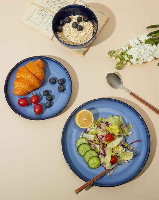 Stoneware Dinnerware Sets, Ceramic Plates and Bowls Set, Microwave & Dishwasher Safe Kitchen Dish Set, Modern Dinner Plates | Salad Plate | Cereal Bowls for 4, Dishware Sets Blue