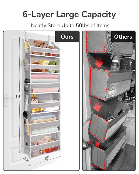 Over The Door Organizer with 6 Large Pockets 12 Side Pockets