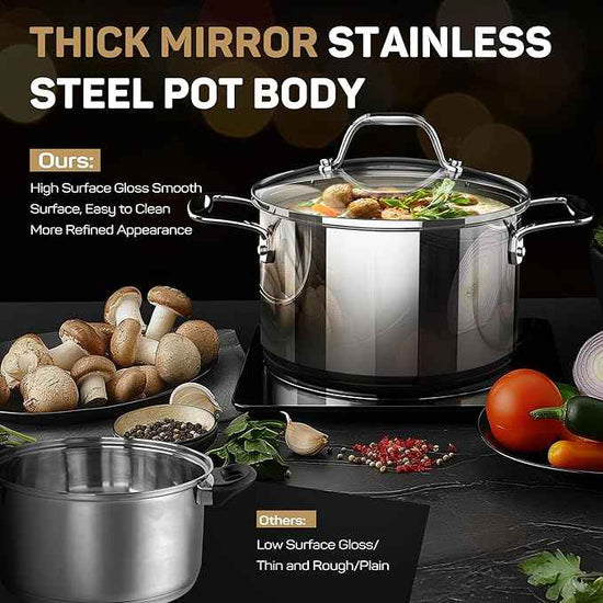 11-Piece Stainless Steel Pots and Pans Set Non Stick, Tri-Ply Stainless Steel Cookware Set, Induction Kitchen Cookware Sets with Steamer Insert & Stay-Cool Handles, Dishwasher, Oven Safe
