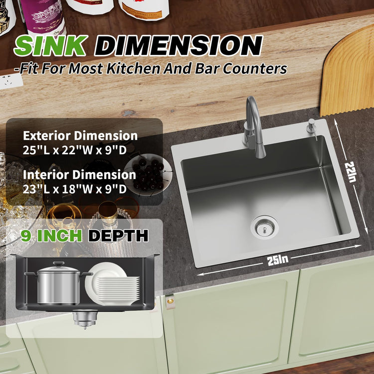 25x22 Inch Stainless Steel Kitchen Sink
