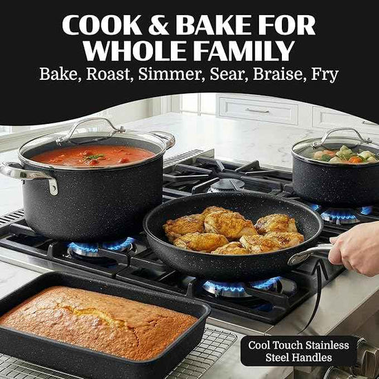 Granitestone Ceraluxe 20 Pc Ceramic Cookware Set Nonstick, Complete Pots and Pans Set Non Stick with 5 Pc Bakeware Set, Deep Frying Pan Set, & Steamer, Non Toxic PFOA Free, Oven & Dishwasher Safe