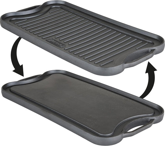 Viking Griddle, 20 Inch Reversible Cast Iron Grill Pan, Pre-Seasoned, Oven Safe, Hand Wash Only, Black - Nestoria