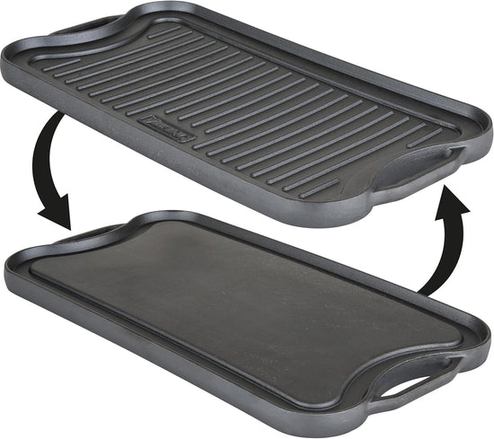 Viking Griddle, 20 Inch Reversible Cast Iron Grill Pan, Pre-Seasoned, Oven Safe, Hand Wash Only, Black - Nestoria