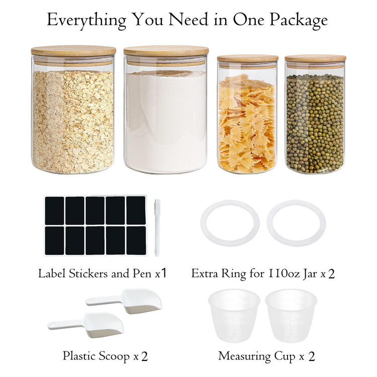 Glass Storage Jars Set Elegant Containers with Airtight Bamboo Lids