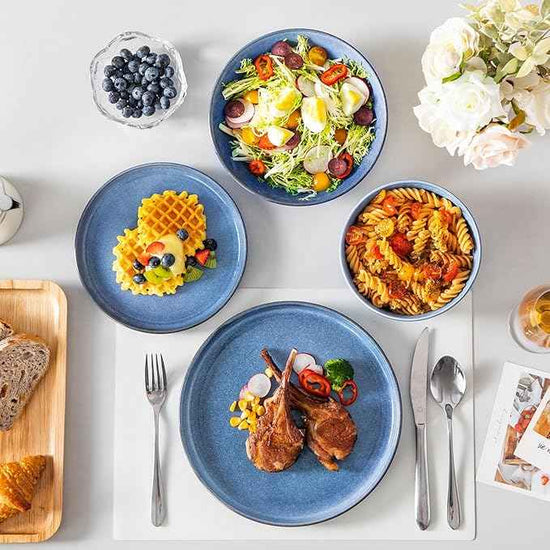vancasso ANYA 24 Pieces Plates and Bowls Set, Blue Dinnerware Sets, Reactive Glaze Dishes Set for 6, Ceramic Dishware Sets Kitchen Dinner Set, Microwave & Dishwasher Safe