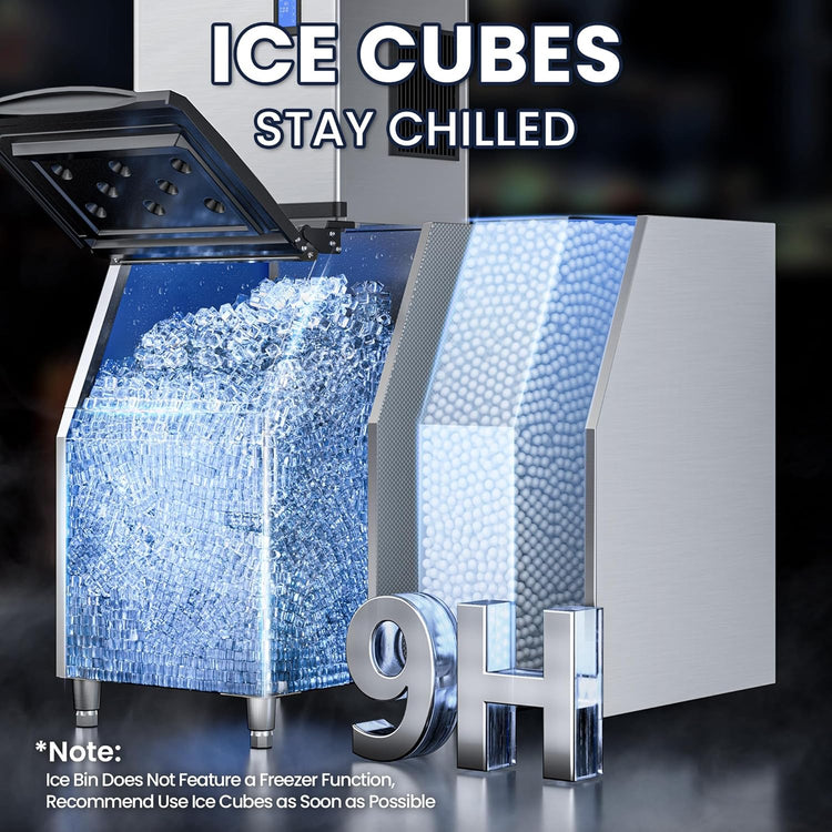 Coolake Commercial Ice Maker Machine 550lbs/24H with 360lbs Storage, 22" Air Cooled Stainless Steel Industrial Ice Machine, Filter Reduce Water Scale up to 99% for Restaurant Hotel, DOE ETL Listed