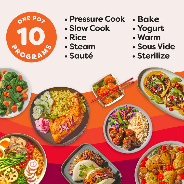 Pro 10-in-1 Pressure Cooker, Slow Cooker, Rice/Grain Cooker, Steamer, Sauté, Sous Vide, Yogurt Maker, Sterilizer, and Warmer, Includes App With Over 800 Recipes, Black, 6 Quart