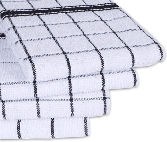 AMOUR INFINI Terry Cotton Kitchen Towels 4-Pack - Large 18 x 28 Inch, Absorbent & Soft Dish Towel with Hanging Loop, Washable Ideal for Cleaning, Drying (Black) - Nestoria