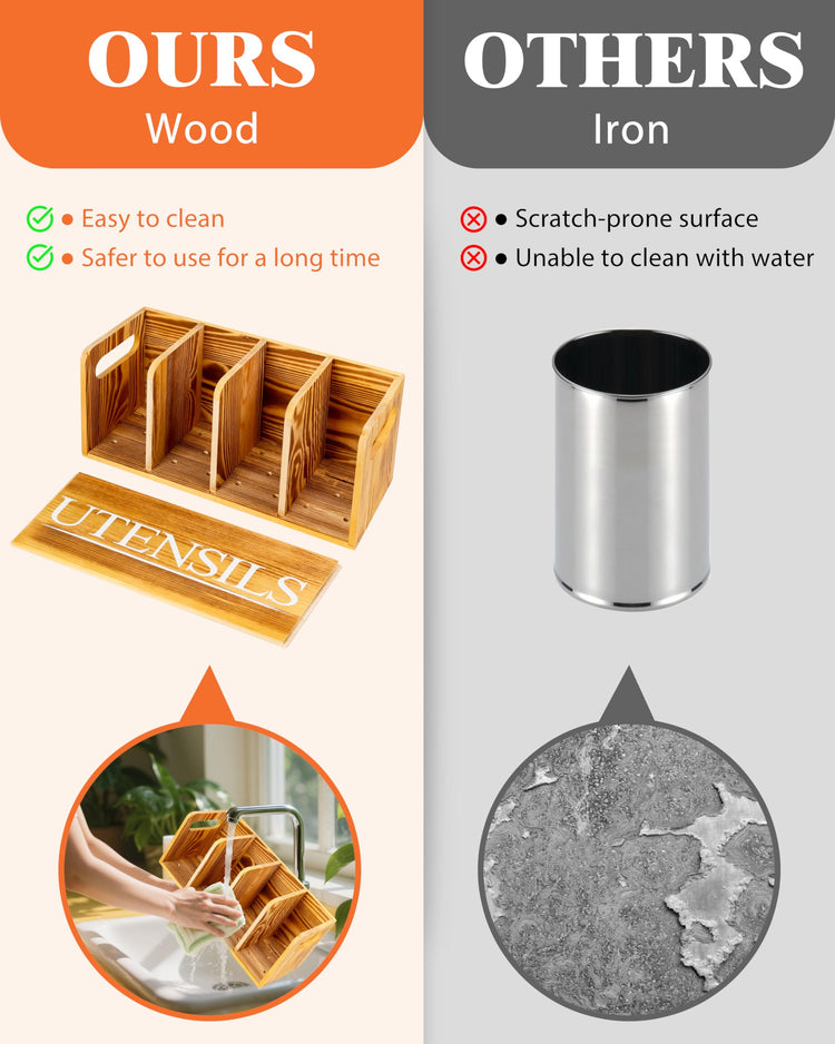 Kitchen Utensil Holder for Kitchen Counter Large Wooden Organizer for Cooking Utensils Utensil Holder Counter Farmhouse Décor