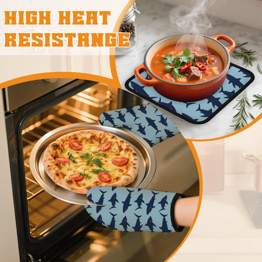 Blue Shark Oven Mitts and Pot Holders (4 Count)
