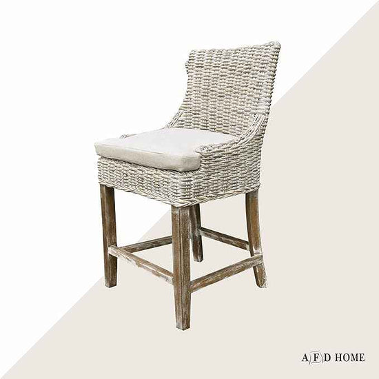 Alfresco Kuba-Weave Counter Stool, Wooden Stool, Kitchen Counter Stool, 23 Inch Seat Height, Off White
