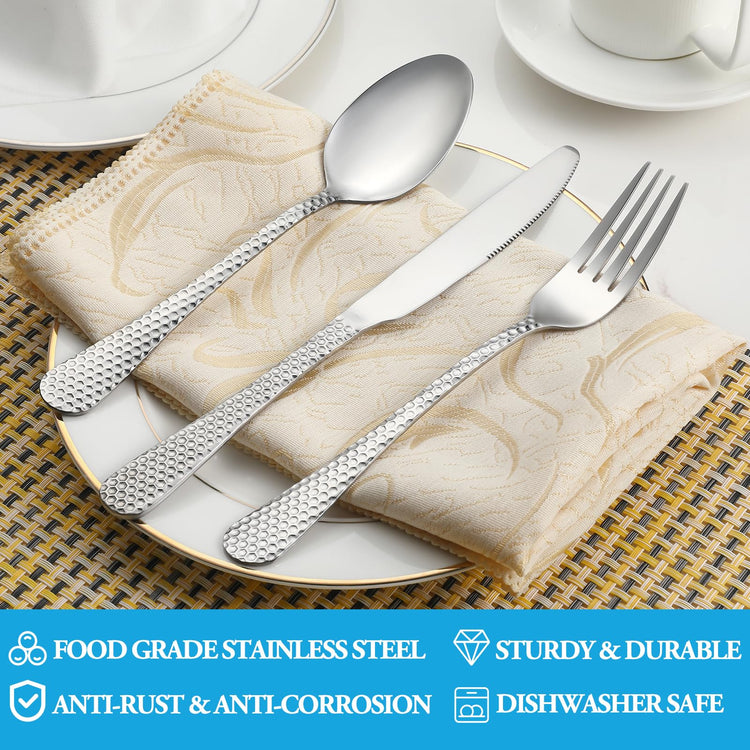 30 Pcs Hammered Silverware Set Service for 6 (30 Count)