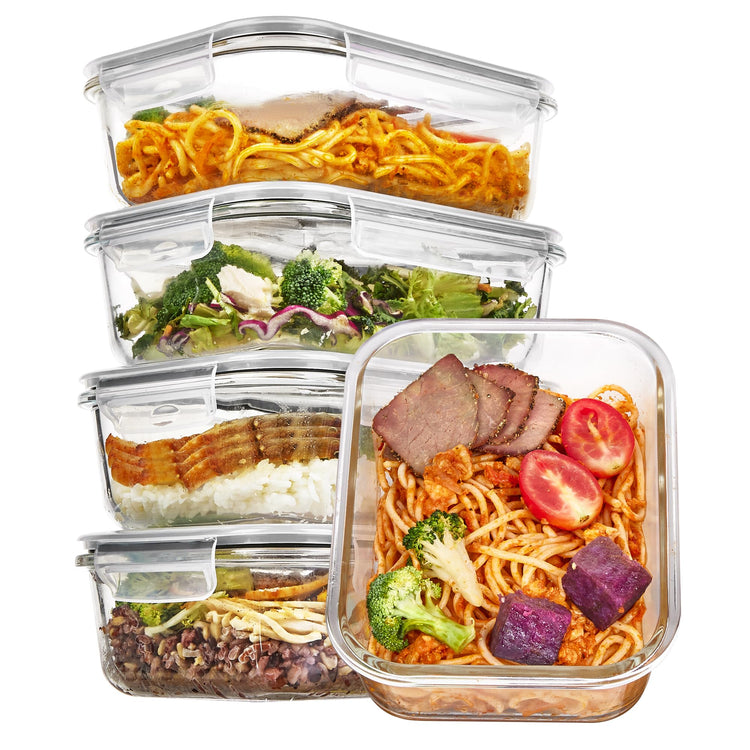 5 Pack 35oz Glass Food Storage Containers with Lids (5 Count)