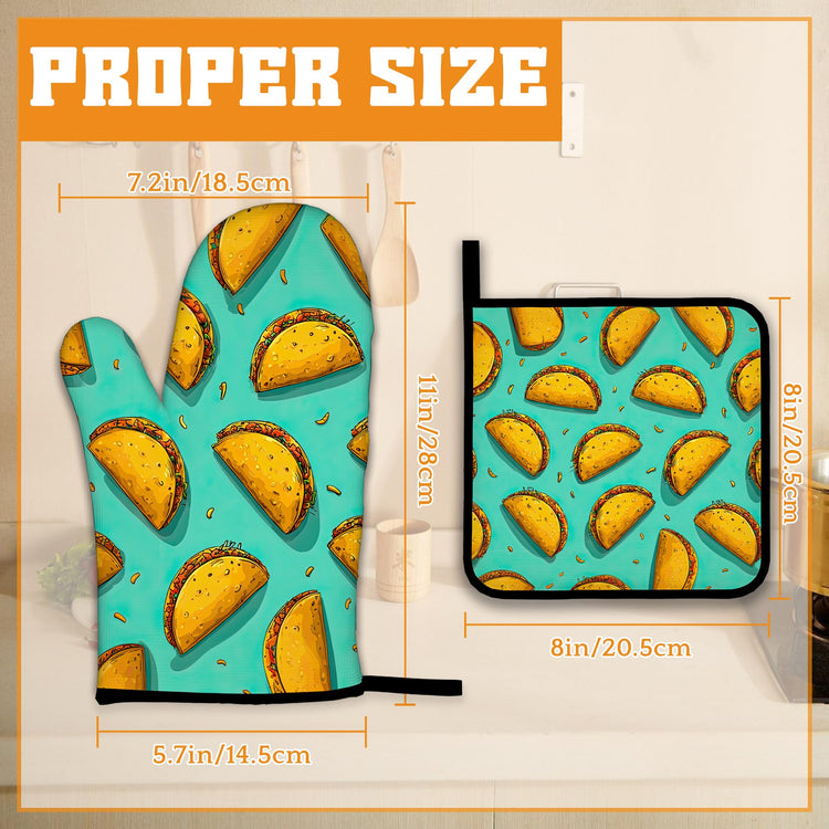Mexican Taco Oven Mitts and Pot Holders Set (4 Count)