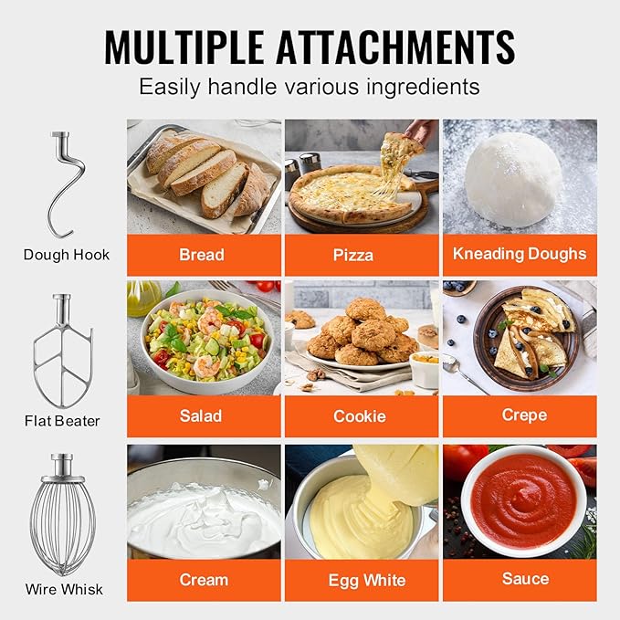 VEVOR Commercial Food Mixer 15Qt, Commercial Mixer with 3 Adjustable Speeds, 550W Dough Mixer,Commercial Stand Mixer with Stainless Steel Bowl