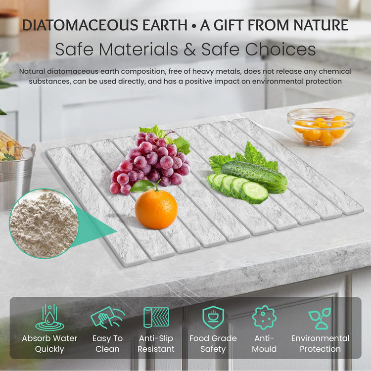 Stone Dish Drying Mat Collapsible Diatomaceous Earth Absorbent Mat Quick Dish Drying Pad Dish Rack Pad Match Any Counterto Multiple Usage for Kitchen