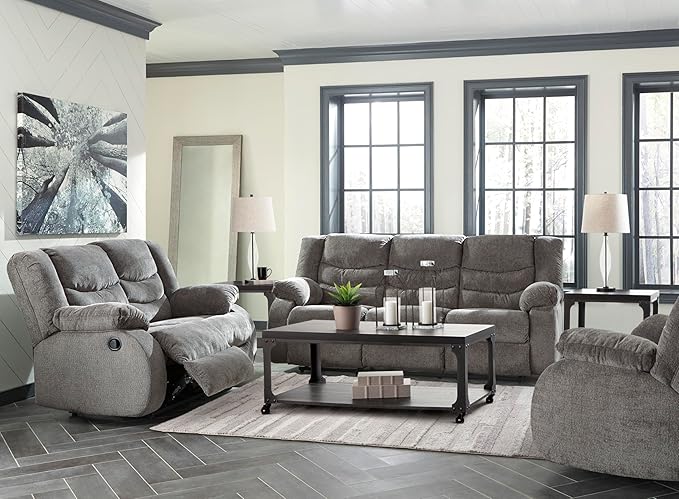 Signature Design by Ashley Tulen Contemporary Rocker Recliner, Gentle Rocking Motion, Pull Tab Reclining, Fabric Upholstery, 39" W x 40" D x 40" H, Dark Gray
