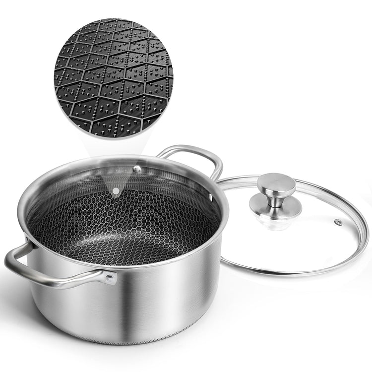 Hybrid Nonstick 6 Quart Stainless Steel Stockpot with Glass Lid