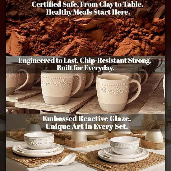 Artena Plates And Bowls Sets, 16 Pieces Dinnerware Sets, Dish Set For 4, Ceramic Kitchen Bowl And Plate Set, Embossed White Dishware Sets, Dishwasher & Microwave Safe (Willow Leaf)