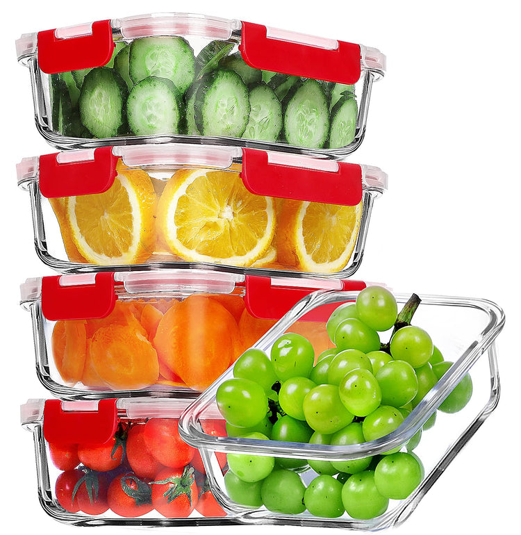 5 PACK 36 OZ Glass Meal Prep Containers Set with Lids (5 Count)