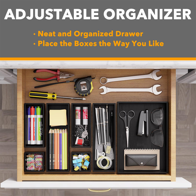 7 Piece Bamboo Drawer Organizer Storage Boxes Set