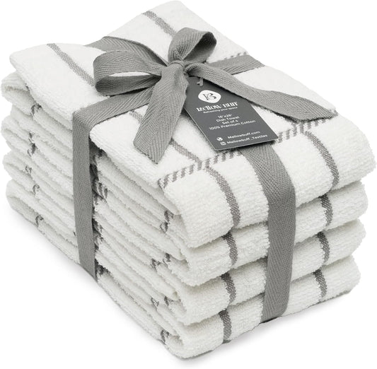100% Cotton Terry Dish Towels, 4 Pack Checks, 16 x26 Inches, Super Soft and Absorbent Kitchen Towels, Perfect for Kitchen Cleaning and Dish Washing | Light Gray - Nestoria
