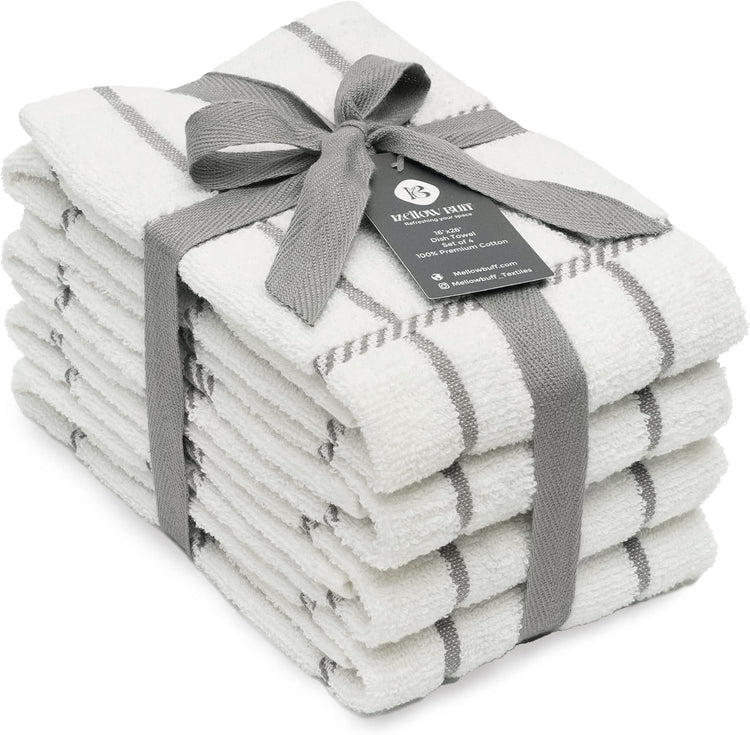 100% Cotton Terry Dish Towels, 4 Pack Checks, 16 x26 Inches, Super Soft and Absorbent Kitchen Towels, Perfect for Kitchen Cleaning and Dish Washing | Light Gray - Nestoria