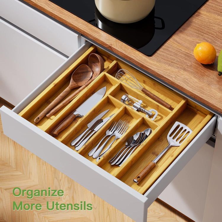 Bamboo Expandable Silverware Drawer Organizer