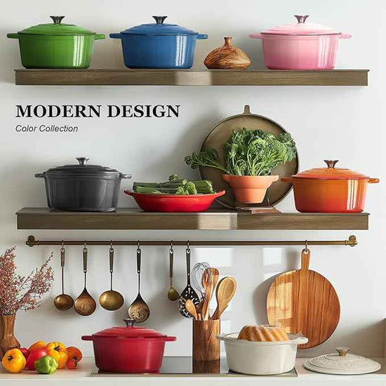 Overmont Enameled Cast Iron Dutch Oven - 7QT Pot with Lid Cookbook & Cotton Potholders - Heavy-Duty Cookware for Braising, Stews, Roasting, Bread Baking orange