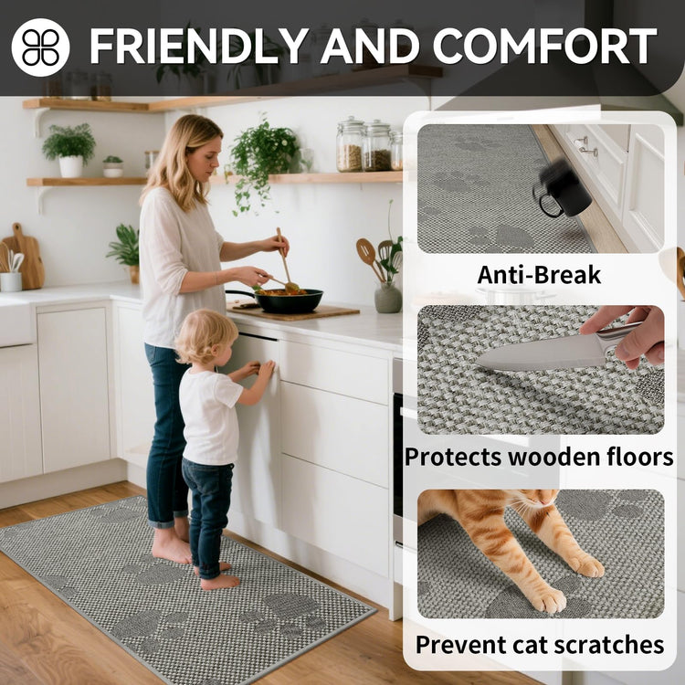 Kitchen Rugs Kitchen Mats for Floor Non Slip Gray Paw 17"x59" (6.975 Sq Ft)