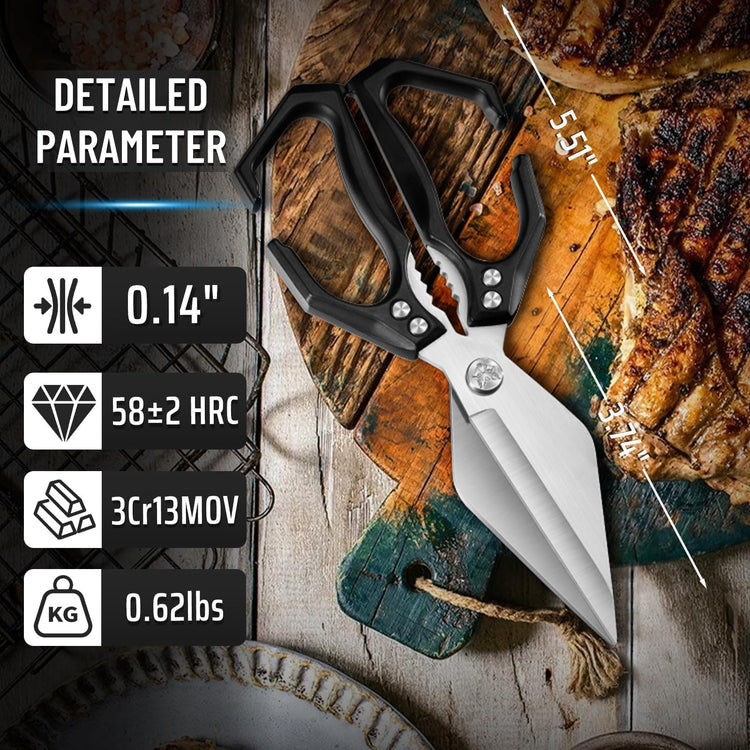 Heavy Duty Poultry Shears for Food with Black Ergonomic Handle