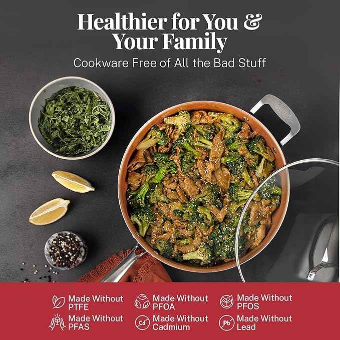 Gotham Steel 20 Pc Pots and Pans Set Nonstick Cookware + Bakeware Set, Complete Ceramic for Kitchen, Non Stick with Lids, Dishwasher / Oven Safe, Toxic - Red