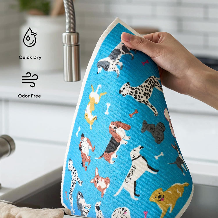 RECYCO Swedish Dishcloths for Kitchen | 4 Pack Oversized Washable Dish Rags | Large Cellulose Reusable Cleaning Paper Towels | Absorbent Counter Dish Cloth Sponge XL Kitchen Wipes, 12" L x 10" W - Nestoria