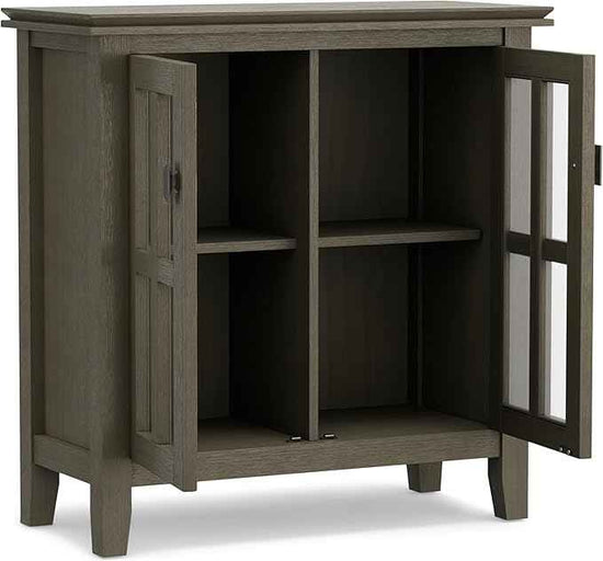 SIMPLIHOME Artisan SOLID WOOD 30 Inch Wide Contemporary Low Storage Cabinet in Farmhouse Grey, For the Living Room, Entryway and Family Room