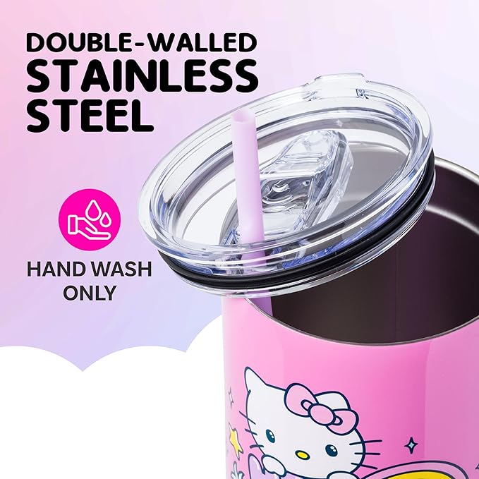Silver Buffalo Sanrio Hello Kitty Summer Double Walled Stainless Steel Tumbler with Handle, Fits in Standard Cup Holder, 40 Ounces