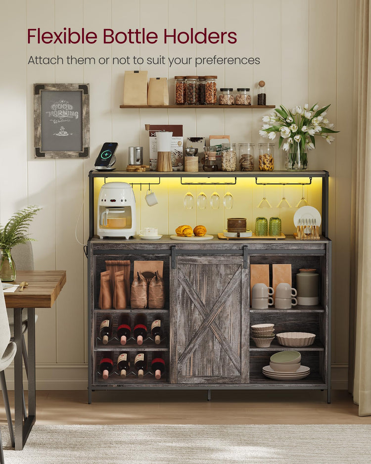 Coffee Bar Buffet Cabinet with LED Light and Power Outlet