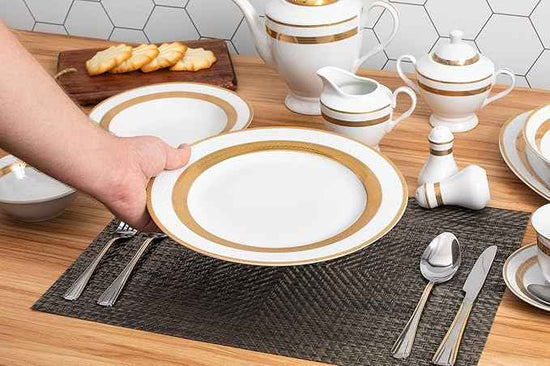 Porcelain Dinnerware Set for 8 - Gorgeous 49 Piece Dish Set - White and Gold Rope Design Porcelain Service for 8 - Chip Resistant Dining Set - For Everyday Use or Formal Occasions (Rope Gold 2049)