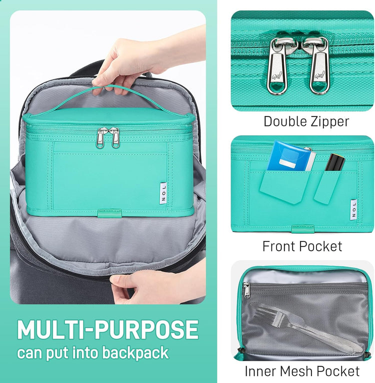 NOL Natural Organic Lifestyle Small Lunch Bag Mini Lunch Box Insulated Lunch Bag for Men/Women Leakproof Cooler Tote Bag Lightweight Nylon Waterproof Lunch Box For Work,Cyan