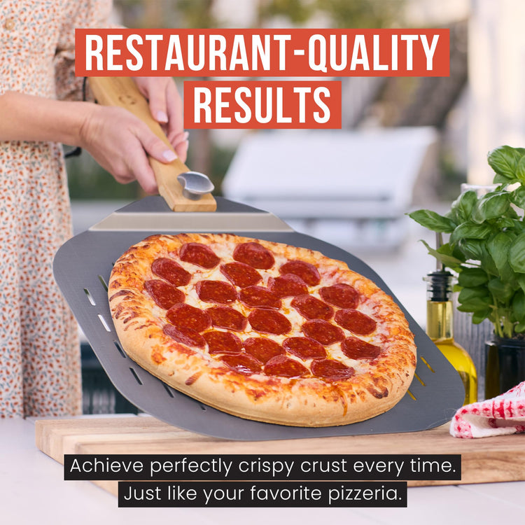 Aluminum Perforated Pizza Peel 16 Inch with Foldable Handle