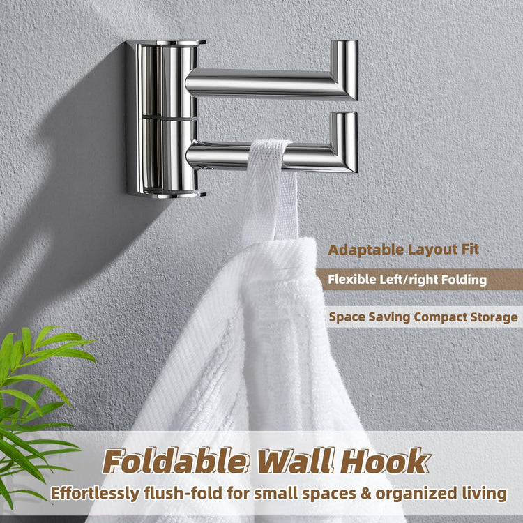 Polished Chrome Swivel Towel Hook with 2 Rotating Arm
