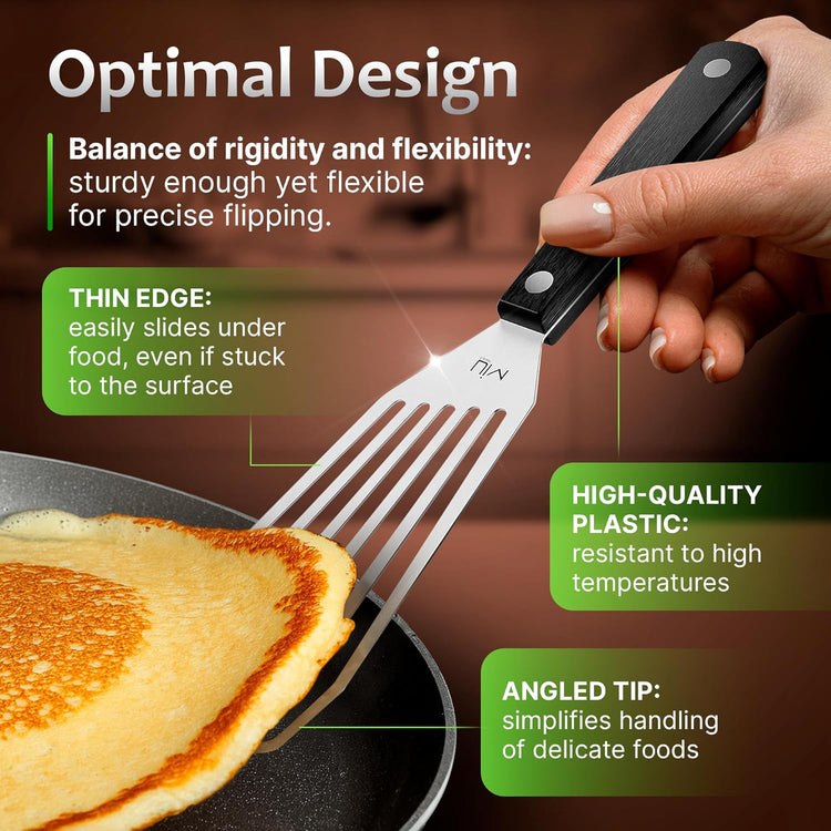 MIU Fish Spatula Stainless Steel, Flexible, Polished Metal, Corrosion Resistant, Kitchen Slotted Turner [Upgraded Version]