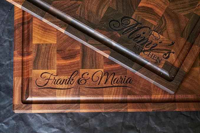 Personalized End Grain Walnut Cutting Board, GrainWoods Handcrafted Wood Kitchen Chopping Block (17x11x2 Inches)