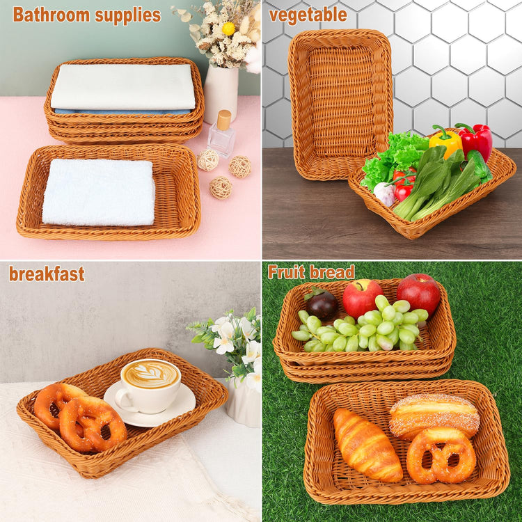6 Pack 12 Inch Brown Poly Wicker Bread Baskets (6 Count)