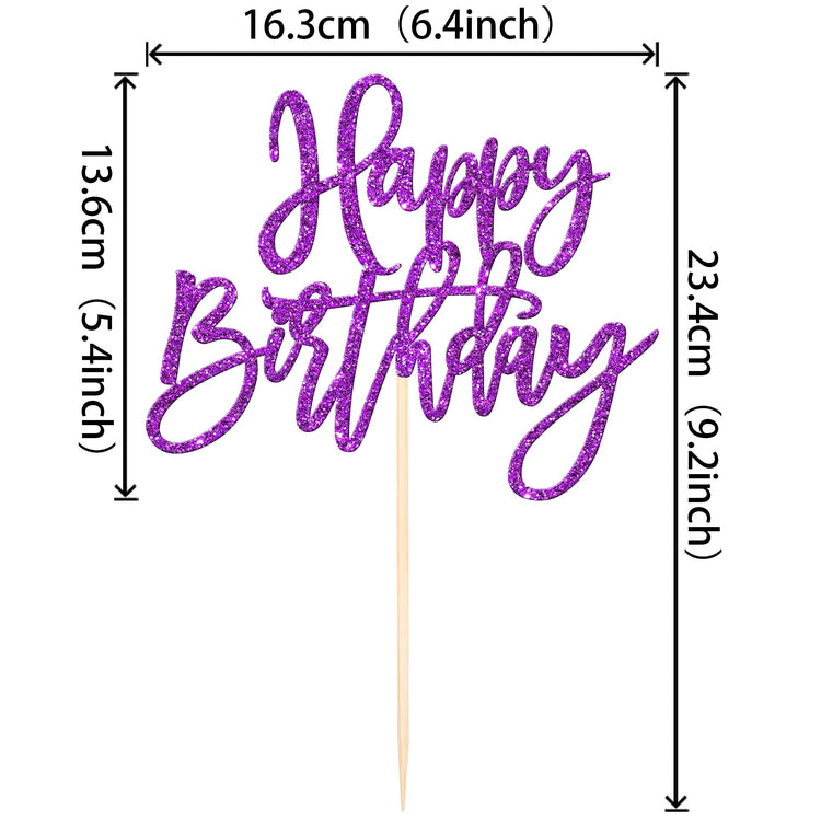1 PCS Happy Birthday Cake Topper Glitter Happy Birthday Cake Pick for Celebrating Happy Birthday Anniversary Theme Party Cake Decorations Supplies Purple