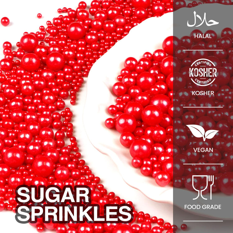 Red Pearl Sugar Sprinkles for Cake Decorating (5.29 Ounce)