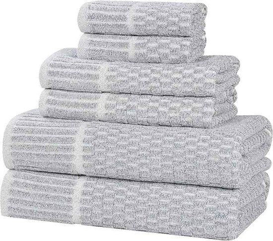 Superior Juno Viscose Cotton Blend Medium Weight Towels, for Bathroom, Shower, Spa, Plush, Quick Dry, Ultra-Soft Towels, Bath Essentials, Border Detail, 6 Piece Assorted Towel Set, Denim Blue