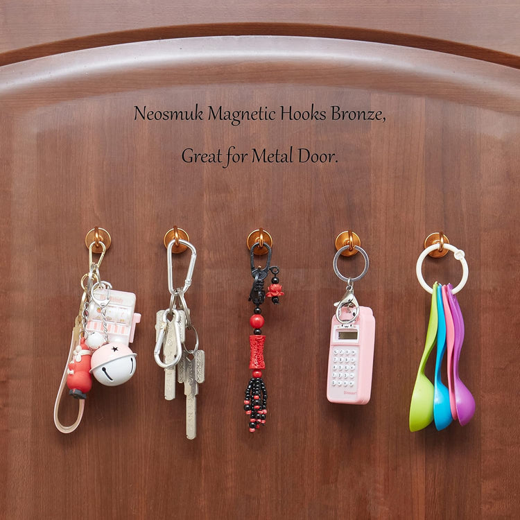 Neosmuk Magnetic Hooks,Heavy Duty Earth Magnets with Hook for Refrigerator, Extra Strong Cruise Hook for Hanging, Magnetic Hanger for Cabins, Grill (Bronze, Pack of 10)