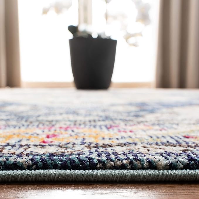 SAFAVIEH Monaco Collection Area Rug - 8' x 10', Navy & Light Blue, Non-Shedding & Easy to Clean, Distressed Medallion Design, Ideal for Living Room, Bedroom, Dining Space (MNC243N)