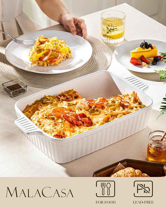 MALACASA Porcelain Casserole Dish Set for Oven, Bakeware Set of 5, (9.5"/11.25"/12.75"/14.5"/15.6"), Series BAKE-BAKE